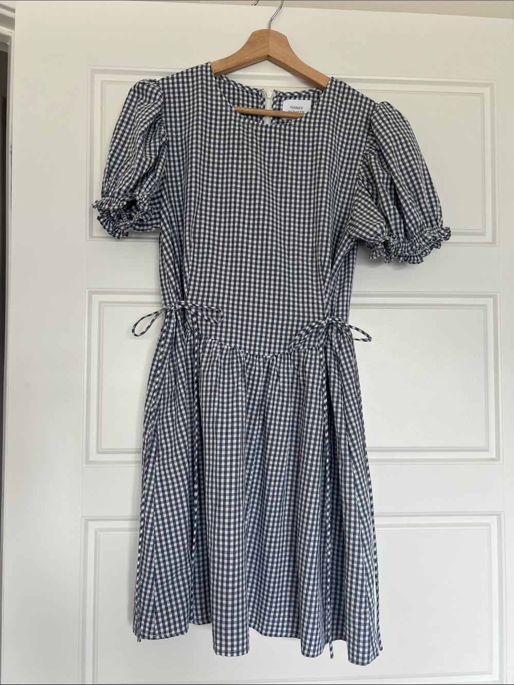 Gingham Puff-Sleeve Mini Dress - Blue/White